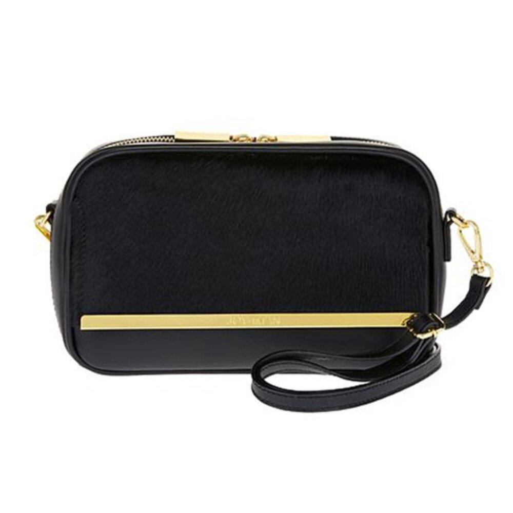 Joy & Iman Luxe Leather & Calf Hair Crossbody Bag BLACK with RFID